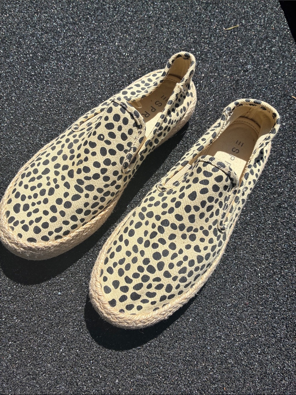 Esprit Nadine Canvas Slip-On Espadrille Sneakers in Beige with Black Spot Print